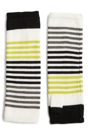 Women's Eileen Fisher Stripe Merino Wool Fingerless Gloves, Size - Green