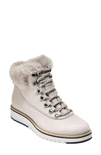 Women's Cole Haan Grandexpl?re Genuine Shearling Trim Waterproof Hiker Boot .5 B - Beige