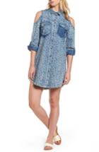 Women's Billy T Cold Shoulder Floral Chamray Shirtdress - Blue