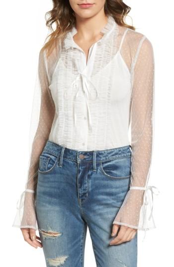 Women's Hinge Ruffle Mesh Blouse, Size - Pink
