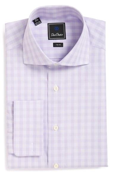 Men's David Donahue Trim Fit Check Dress Shirt .5 34/35 - Purple