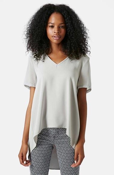 Topshop Chiffon Sleeve High/low Top Grey