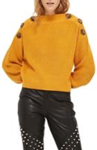 Women's Topshop Button Shoulder Rib Sweater Us (fits Like 6-8) - Metallic