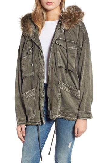 Women's Splendid Faux Fur Collar Jacket - Green