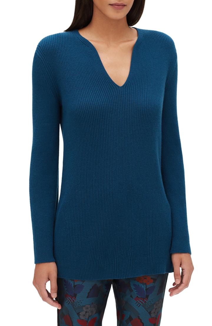 Women's Lafayette 148 New York Rib Cashmere Tunic Sweater - Green