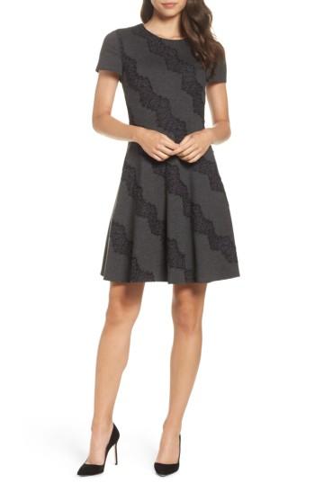 Women's Eliza J Placed Lace Fit & Flare Dress - Grey