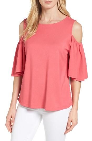 Women's Halogen Knit Cold Shoulder Top - Coral