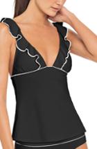 Women's Robin Piccone Malia Ruffle Tankini Top - Black