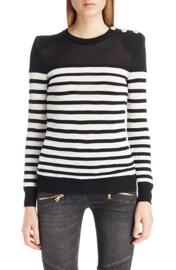 Women's Balmain Marine Stripe Knit Sweater Us / 36 Fr - Black