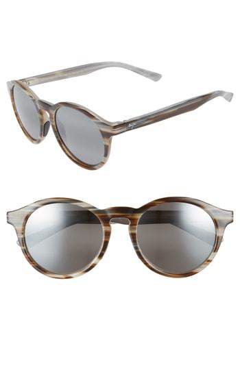 Women's Maui Jim Pineapple 50mm Polarized Round Sunglasses - Slate Grey/ Brown Stripe