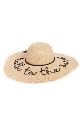 Women's Nyc Underground Frayed Edge Floppy Straw Hat - Beige