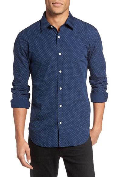 Men's Bonobos Slim Fit Dot Print Sport Shirt - Blue