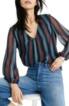 Women's Madewell Stripe Sheer Sleeve Top, Size - Green