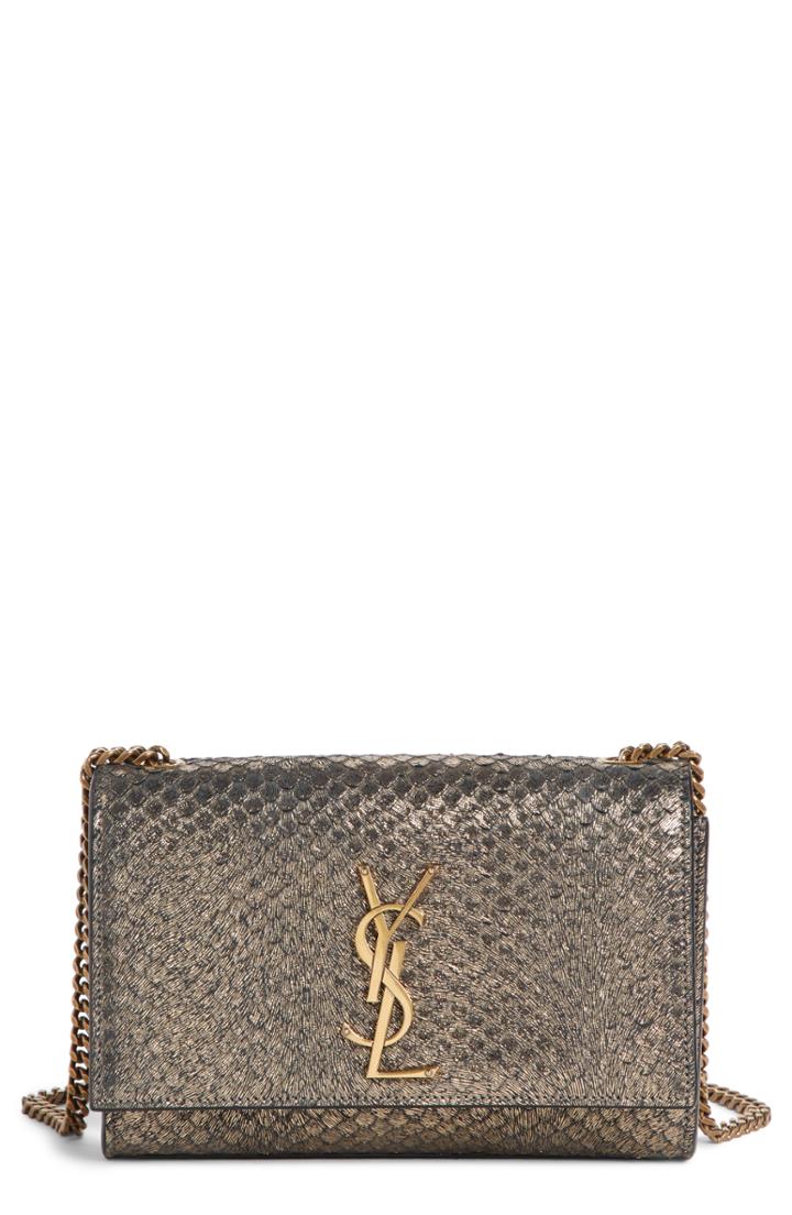 Saint Laurent Small Kate Python Embossed Shoulder Bag - Metallic