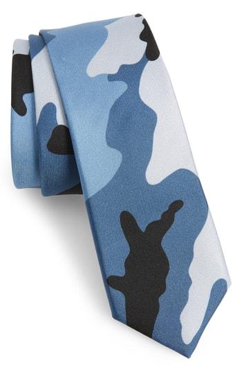 Men's Valentino Allover Camo Silk Skinny Tie, Size - Green