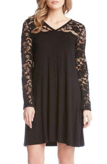 Women's Karen Kane Scalloped Lace Yoke Shift Dress - Black
