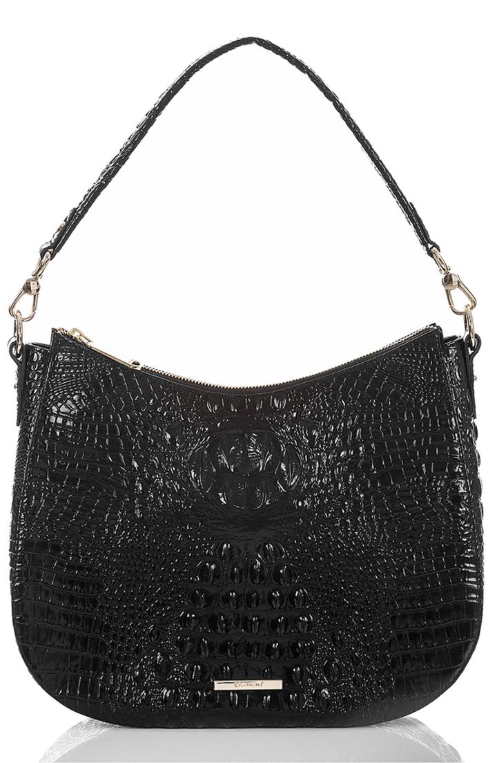 Brahmin Daphne Croc Embossed Leather Hobo - Black