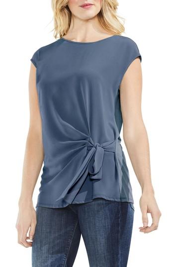 Petite Women's Vince Camuto Tie Front Blouse P - Blue