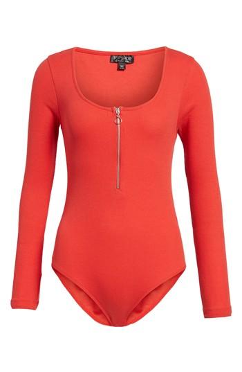 Women's Topshop Ring Pull Zip Bodysuit Us (fits Like 00) - Red