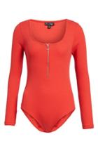 Women's Topshop Ring Pull Zip Bodysuit Us (fits Like 00) - Red
