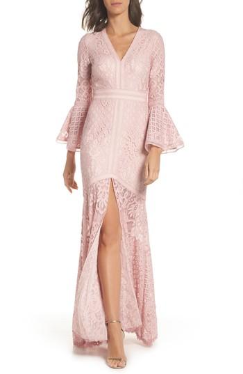 Women's Tadashi Shoji Bell Sleeve Lace Gown - Pink