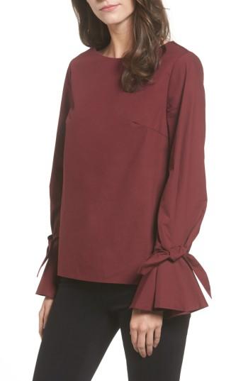 Women's Soprano Tie Cuff Poplin Top - Red