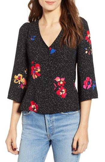 Women's Bp. Button Front Print Blouse - Black