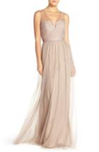 Women's Amsale 'alyce' Illusion V-neck Pleat Tulle Gown