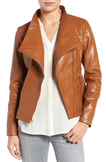 Women's Guess Asymmetrical Faux Leather Jacket - Brown