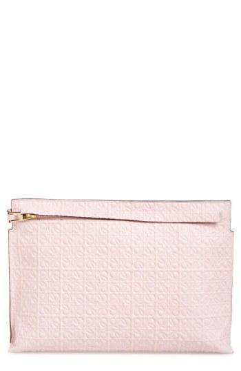 Loewe Large Logo Embossed Calfskin Leather Pouch - Pink