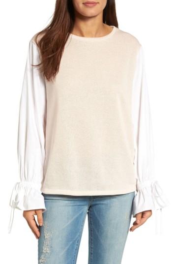 Women's Halogen Ruffle Poplin Sleeve Sweatshirt