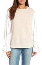 Women's Halogen Ruffle Poplin Sleeve Sweatshirt