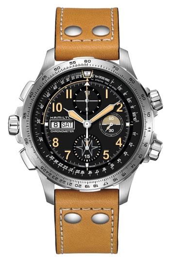 Men's Hamilton Khaki Aviation X-wind Automatic Chronograph Leather Strap Watch, 45mm