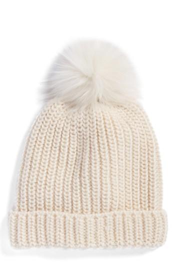 Women's Treasure & Bond Chunky Stitch Beanie With Pom - Ivory