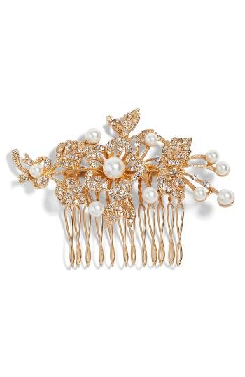 Nina Ladee Crystal & Imitation Pearl Floral Comb