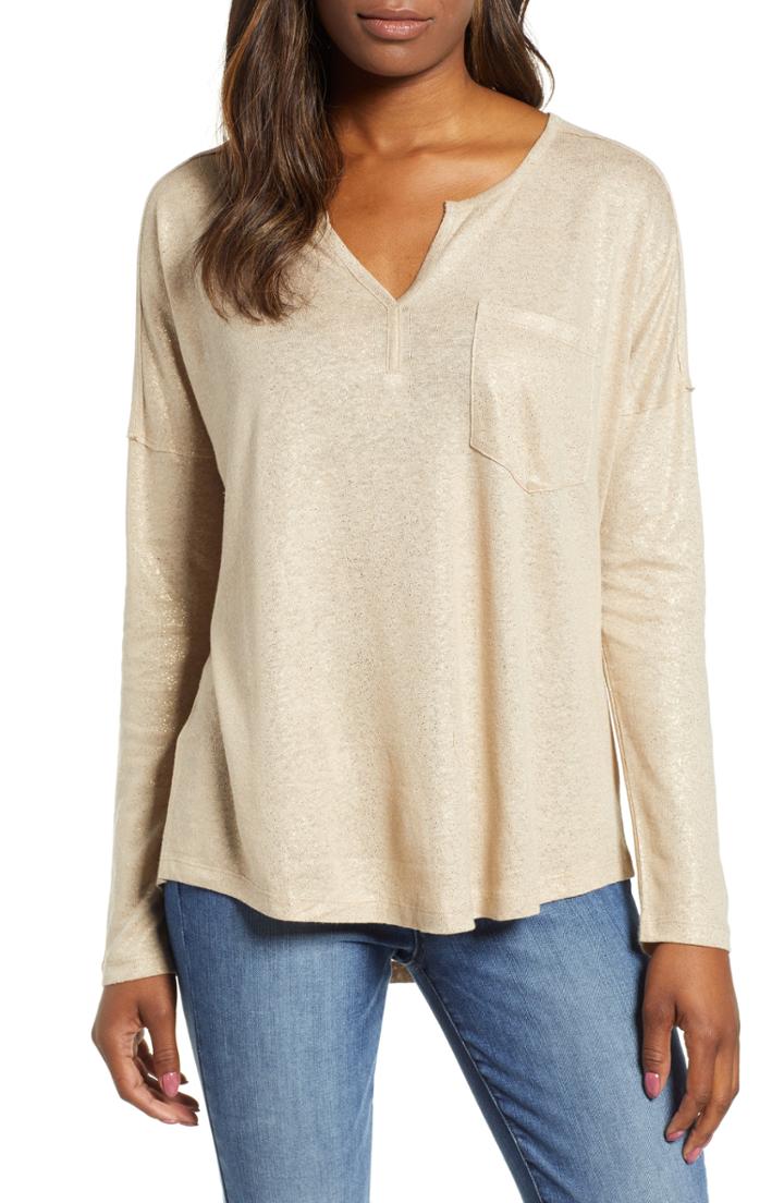 Women's Caslon Shimmer Henley - Brown