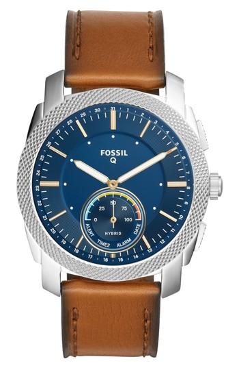 Men's Fossil Q Machine Leather Strap Hybrid Smart Watch, 45mm