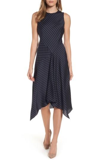 Women's Classiques Entier Pinstripe Stretch Silk Midi Dress - Blue