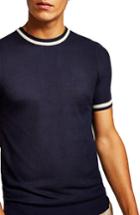 Men's Topman Tipping Classic Fit Short Sleeve Sweater - Blue