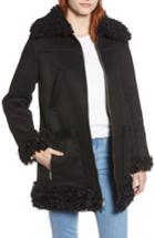 Women's Sam Edelman Zip Coat With Faux Shearling Trim - Black