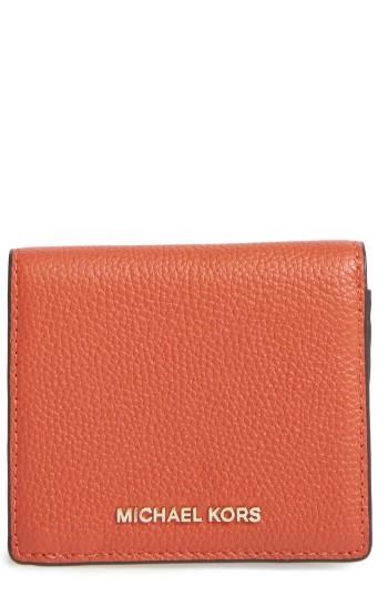 Women's Michael Michael Kors 'mercer' Leather Card Case - Orange