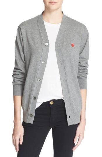 Women's Comme Des Garcons Play Cotton Cardigan - Grey