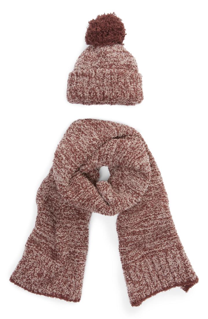 Women's Barefoot Dreams Pompom Beanie & Scarf Set, Size - Pink
