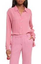Women's Theory Tie Cuff Silk Georgette Shirt, Size - Pink