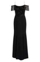 Women's Adrianna Papell Fringe Cold Shoulder Crepe Gown