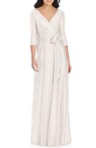 Women's Dessy Collection All Soho Shimmer Faux Wrap Gown, Size - Pink