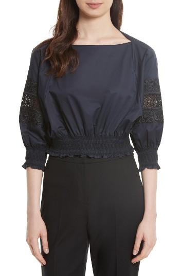 Women's Tibi Poplin Crop Top - Blue