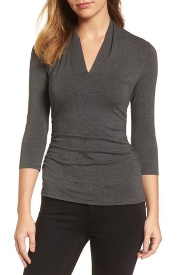 Women's Vince Camuto Shoulder Pleat V-neck Stretch Knit Top - Grey