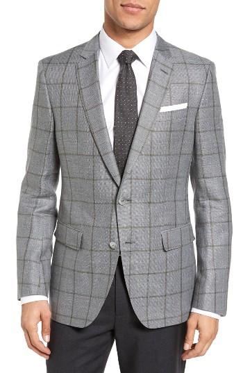 Men's Boss Hutsons Trim Fit Windowpane Linen & Wool Sport Coat