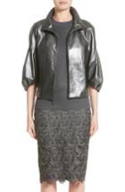 Women's St. John Collection Pearlized Nappa Leather Jacket - Grey